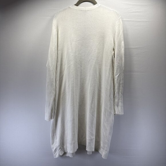 Talbots Women's Cardigan 14 16 Solid White Pockets Long Sleeve Tunic Ribbed Knit - Picture 4 of 6